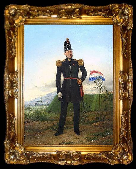 framed  unknow artist Oil painting with an officer of the KNIL, the Royal Dutch East Indies Army., ta009-2