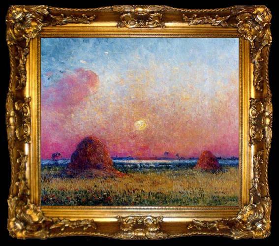 framed  unknow artist Wheat Stack at Sunset, ta009-2