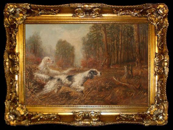 framed  unknow artist Oil painting of hunting dogs by Verner Moore White., ta009-2