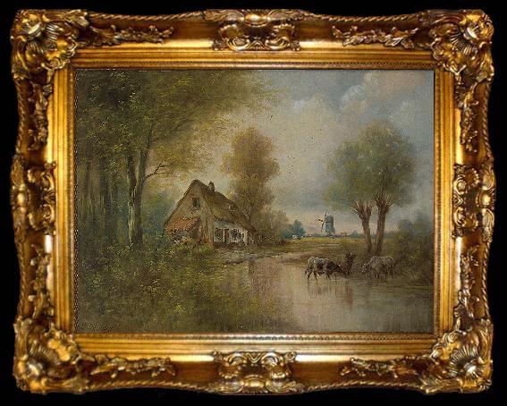 framed  unknow artist Landscape with cows, small farm and windmill, ta009-2