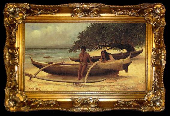 framed  unknow artist Hawaiian Canoe, Waikiki,, ta009-2