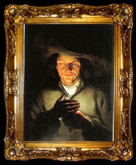 framed  unknow artist Mann mit brennender Kerze von Nachfolger Godfried Schalcken, ta009-2