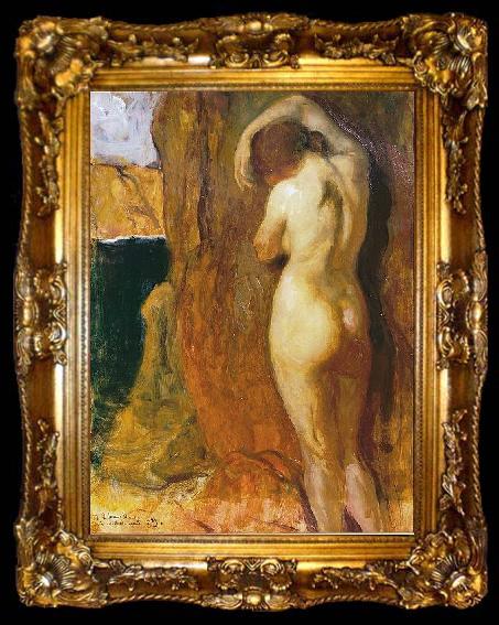 framed  unknow artist Nude Leaning against a Rock Overlooking the Sea, ta009-2