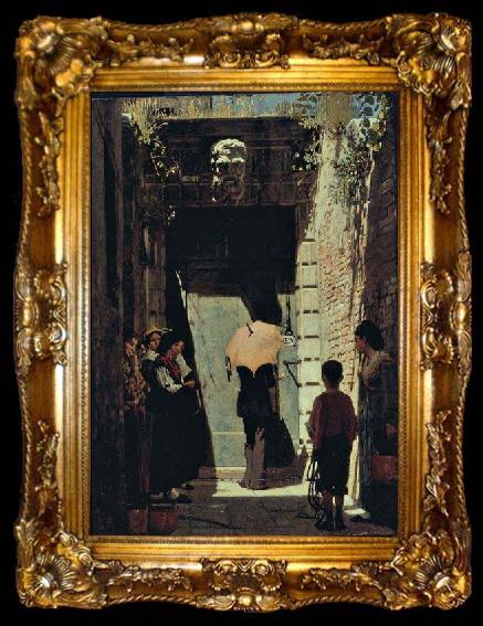 framed  unknow artist Ingresso di una casa patrizia a Venezia, oil painting by Giacomo Favretto, ta009-2