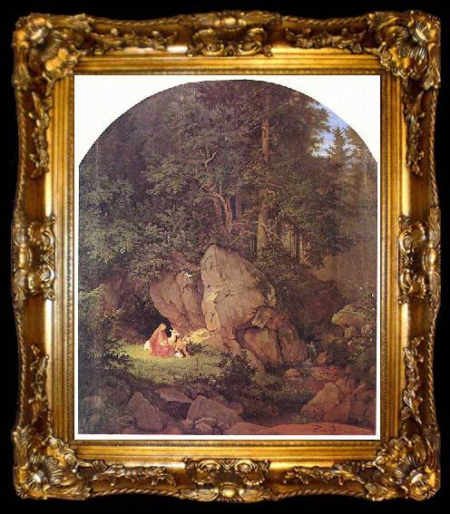 framed  Adrian Ludwig Richter Genoveva in der Waldeinsamkeit, ta009-2