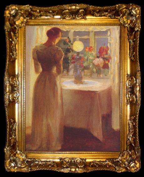framed  Anna Ancher Young Girl Before a Lit Lamp, ta009-2