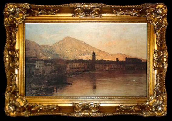 framed  Bartolomeo Bezzi Sole cadente sul lago di Garda, ta009-2