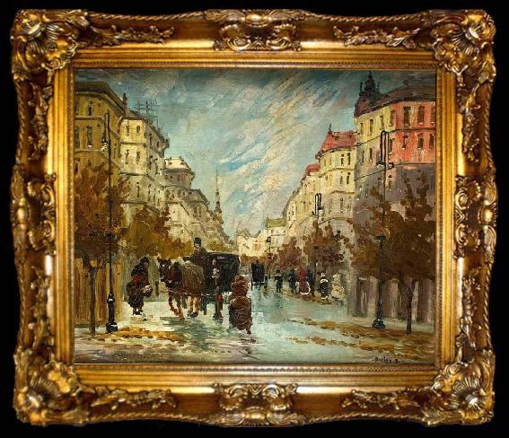 framed  Berkes Antal Street scene with carraiges, ta009-2