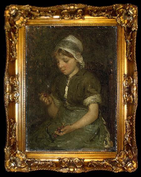 framed  Bernard Blommers Girl with Cherries, ta009-2