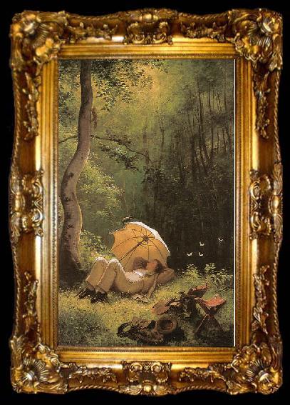 framed  Carl Spitzweg Der Maler auf einer Waldlichtung, unter einem Schirm liegend, ta009-2