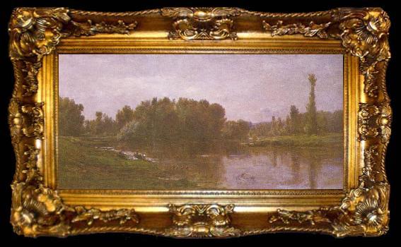 framed  Charles-Francois Daubigny Die Ufer der Oise, ta009-2