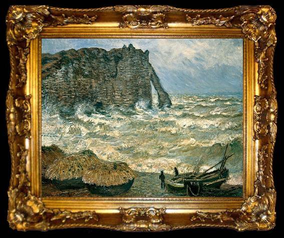 framed  Claude Monet Stormy Sea in etretat, ta009-2