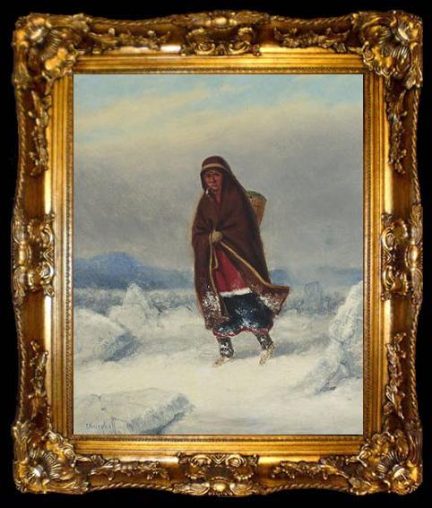 framed  Cornelius Krieghoff Indian Woman in a Winter Landscape, ta009-2