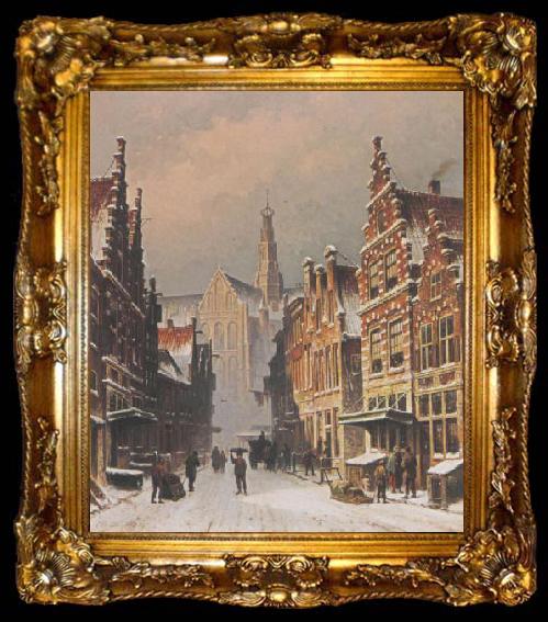 framed  Eduard Alexander Hilverdink A snowy view of the Smedestraat, Haarlem, ta009-2