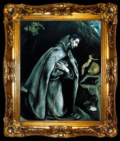 framed  El Greco St Francis in Prayer before the Crucifix or Saint Francis Kneeling in Meditation, ta009-2