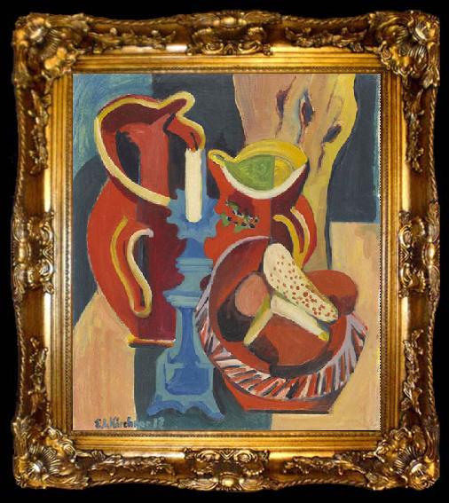 framed  Ernst Ludwig Kirchner Stilleben mit Krugen und Kerzen, ta009-2