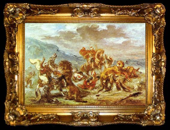 framed  Eugene Delacroix Lowenjagd, ta009-2