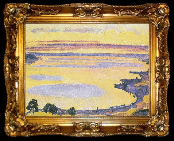 framed  Ferdinand Hodler Sonnenuntergang am Genfersee von Caux aus, ta009-2