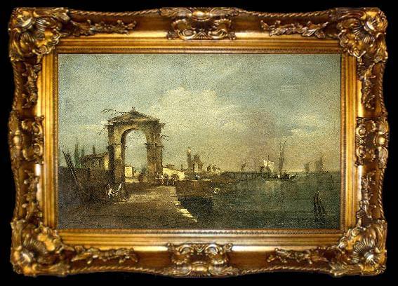 framed  Francesco Guardi Landschap met een kade en schepen op een meer, ta009-2