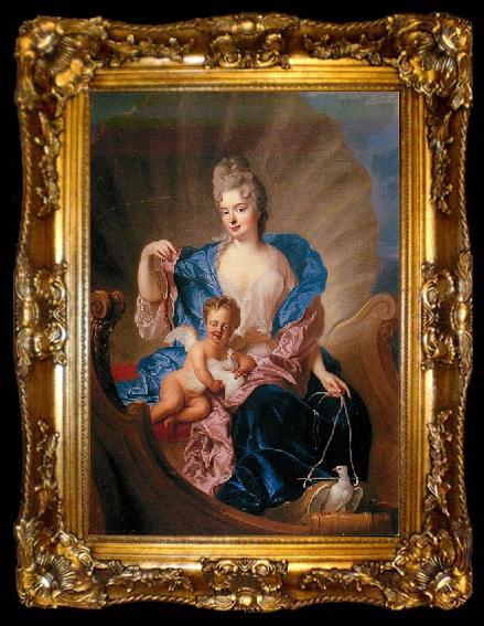 framed  Francois de Troy Portrait of Countess of Cosel with son as Cupido., ta009-2