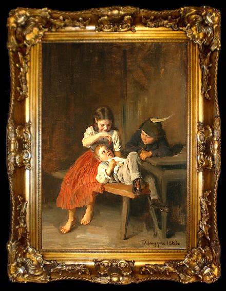 framed  Franz von Defregger Kinder beim Kirschenessen, ta009-2