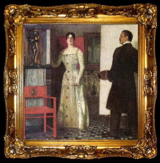 framed  Franz von Stuck Selbstportrat des Malers und seiner Frau im Atelier, ta009-2