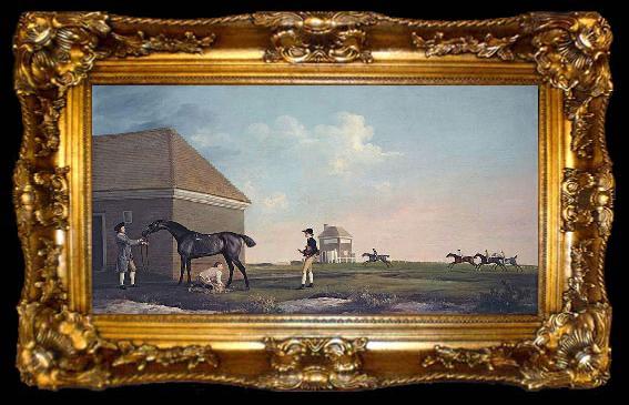 framed  George Stubbs Gimcrack on Newmarket Heath, with a Trainer, a Stable-lad, and a Jockey, ta009-2