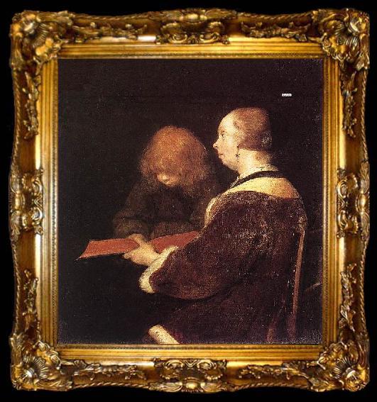 framed  Gerard ter Borch the Younger The Reading Lesson, ta009-2