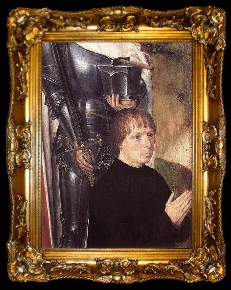 framed  Hans Memling The donor Adriaan Reins in front of Saint Adrian on the left panel of the Triptych of Adriaan Reins, ta009-2