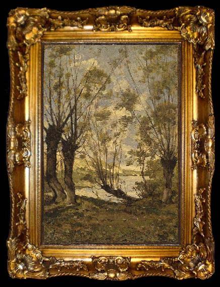 framed  Henri Harpignies Willows on the Banks of the Loire, ta009-2