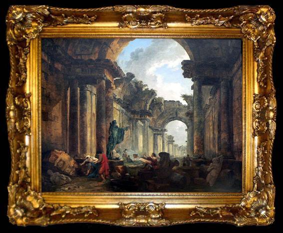 framed  Hubert Robert Imaginary View of the Grand Gallery of the Louvre in Ruins, ta009-2