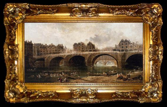 framed  Hubert Robert Demolition of the Houses on the Pont Notre-Dame in 1786, ta009-2