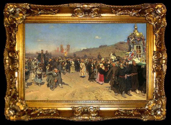 framed  Ilya Repin Easter Procession in the Region of Kursk, ta009-2