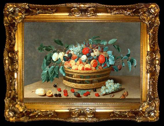 framed  Isaak Soreau Basket with fruit and plum leaves, ta009-2