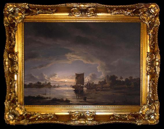 framed  Jacob Abels An Extensive River Scene with Sailboat, ta009-2