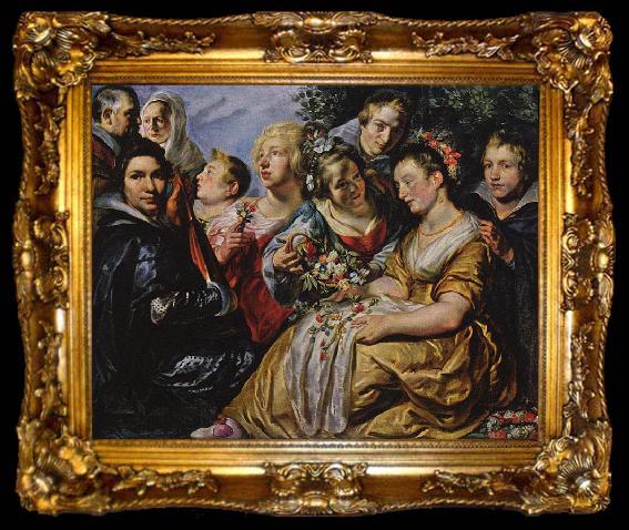 framed  Jacob Jordaens Self portrait with his Family and Father-in-Law Adam van Noort, ta009-2