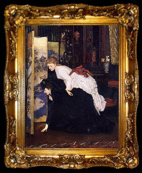 framed  James Joseph Jacques Tissot Young Women Looking at Japanese Objects, ta009-2