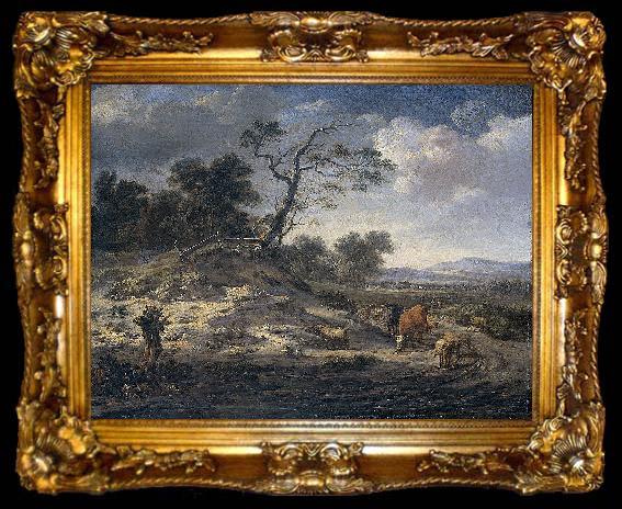 framed  Jan Wijnants Landscape with cattle on a country road., ta009-2