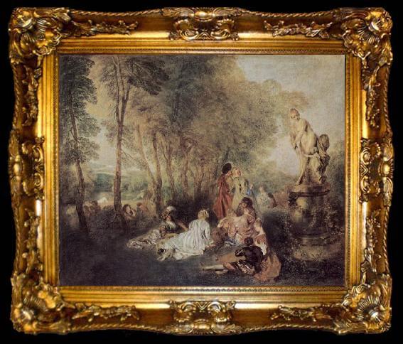 framed  Jean-Antoine Watteau Fetes galantes, ta009-2