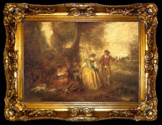 framed  Jean-Antoine Watteau Le Plaisir pastoral, ta009-2