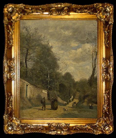 framed  Jean-Baptiste Camille Corot Een straat in Ville d