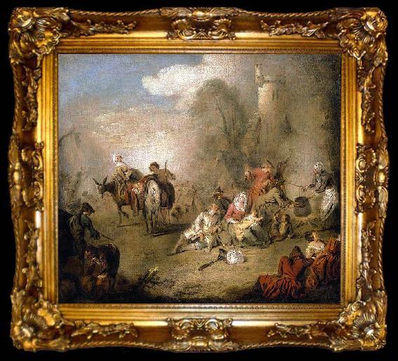 framed  Jean-Baptiste Pater Soldiers and Camp Followers Resting from a March, ta009-2