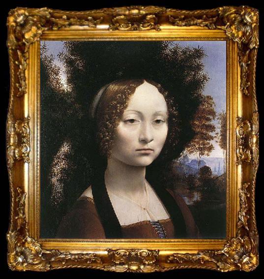 framed  LEONARDO da Vinci Portrait of Ginevra de Benci, ta009-2
