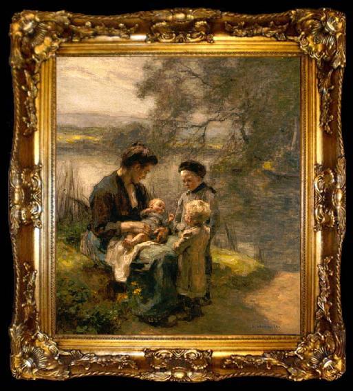 framed  Leon Augustin Lhermitte Woman with Child and Two Children, ta009-2