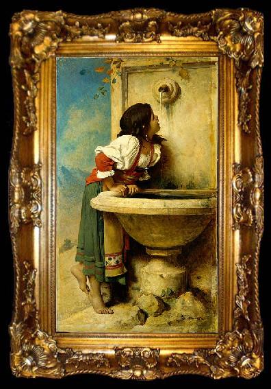 framed  Leon Joseph Florentin Bonnat Roman Girl at a Fountain, ta009-2