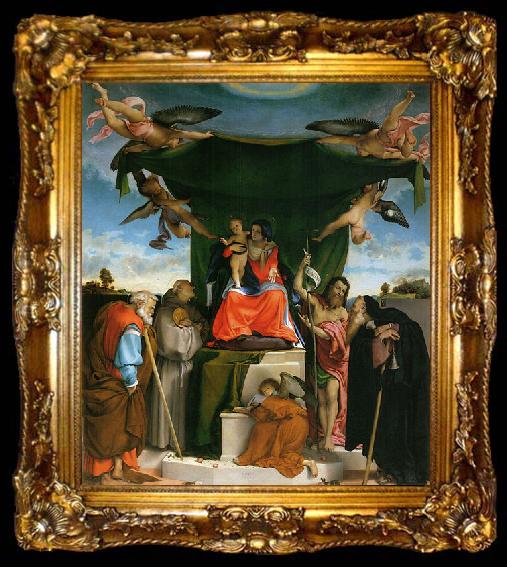 framed  Lorenzo Lotto Thronende Madonna, Engel und Heilige, ta009-2