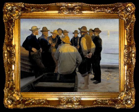 framed  Michael Ancher Fishermen by the Sea on a Summer