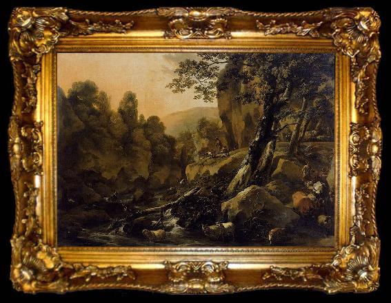 framed  Nicolaes Pietersz. Berchem Herdsmen and Herds at a Waterfall, ta009-2
