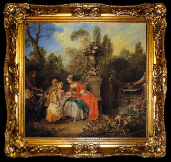 framed  Nicolas Lancret A Lady and Gentleman Taking Coffee with Children in a Garden, ta009-2