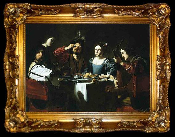 framed  Nicolas Tournier Banquet Scene with a Lute Player, ta009-2